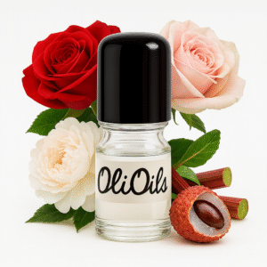 olioils bottle with roses and lichee